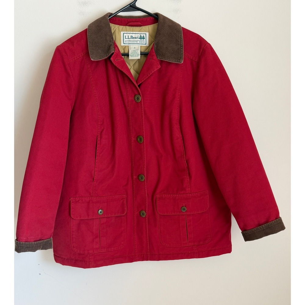 Vintage LL Bean Barn Chore Coat Womens MP Red Beige Quilt Lined